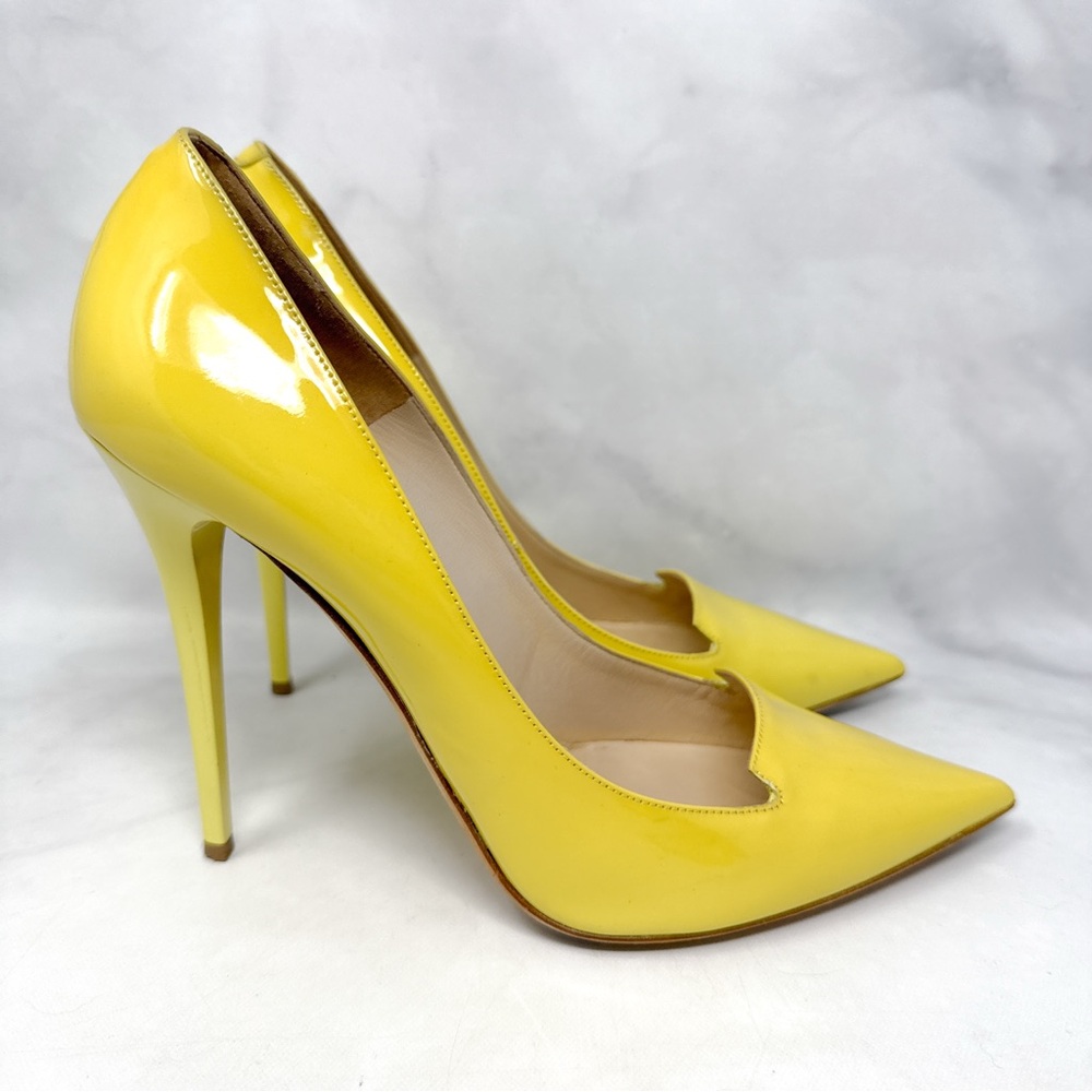 Jimmy Choo Ari 110 Vintage Y2K Patent Leather High Stiletto Heel Pumps Yellow 40